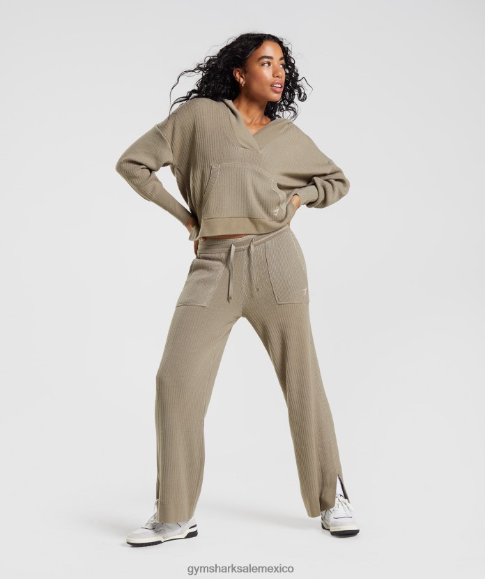 Gymshark pausa sudadera con capucha de punto marrón cemento/gris guijarro mujer 04BZTL384 - Gymshark Mexico