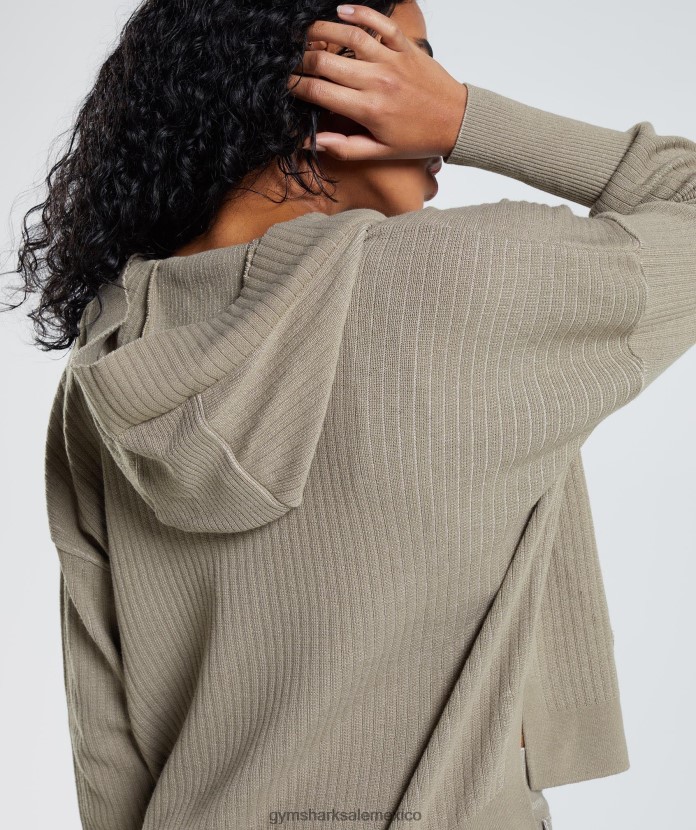 Gymshark pausa sudadera con capucha de punto marrón cemento/gris guijarro mujer 04BZTL384 - Gymshark Mexico
