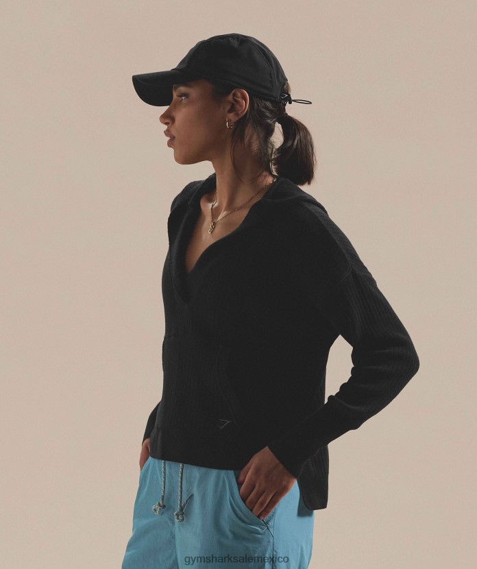 Gymshark pausa sudadera con capucha de punto negro/gris ónix mujer 04BZTL353 - Gymshark Mujer