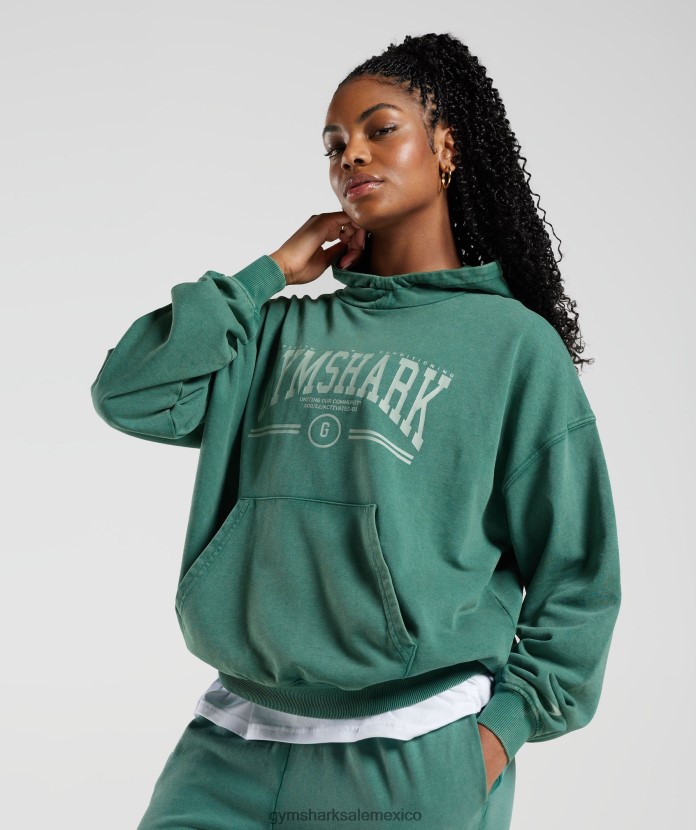 Gymshark sudadera con capucha extragrande universitaria tinta verde azulado mujer 04BZTL392 - Gymshark Hombre