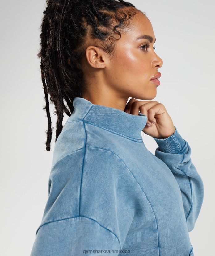 Gymshark sudadera con lavado Legacy azul junto al lago mujer 04BZTL404 - Gymshark Mexico