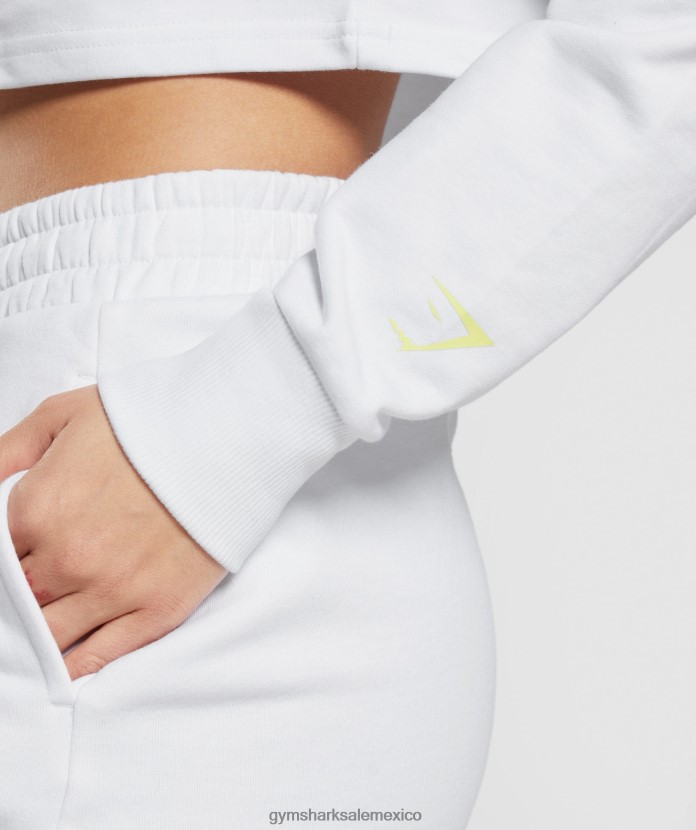 Gymshark sudadera corta con capucha y gráfico bordado blanco mujer 04BZTL375 - Gymshark Sale