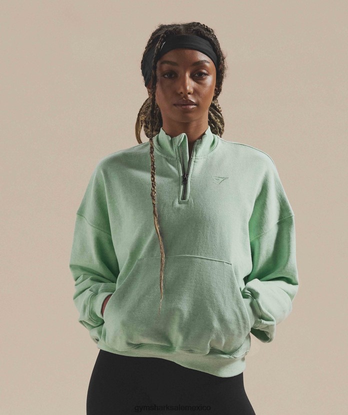 Gymshark sudaderas para el día de descanso jersey de 1/2 cremallera refrescante marga verde mujer 04BZTL379 - Gymshark Mexico
