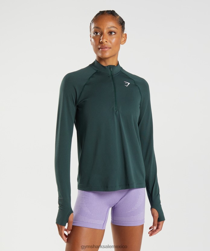 Gymshark vital sin costuras 1/2 cremallera marga verde bosque mujer 04BZTL401 - Gymshark México