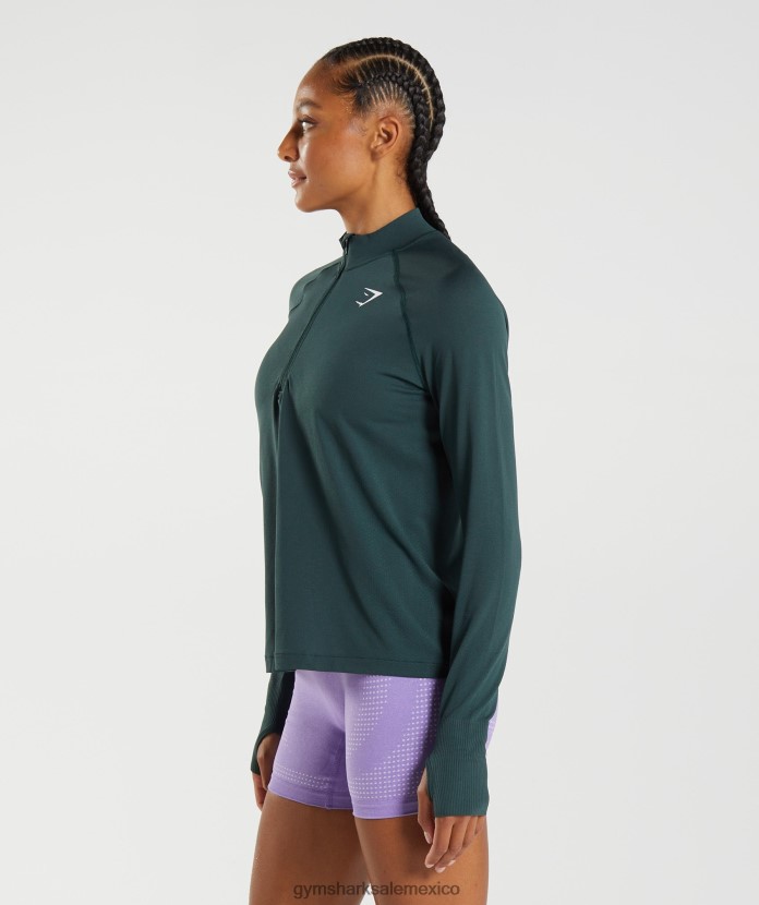 Gymshark vital sin costuras 1/2 cremallera marga verde bosque mujer 04BZTL401 - Gymshark México