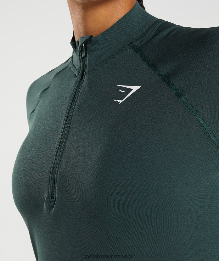 Gymshark vital sin costuras 1/2 cremallera marga verde bosque mujer 04BZTL401 - Gymshark México