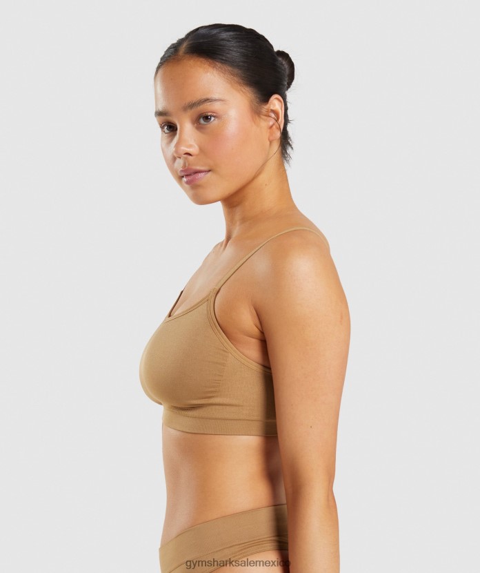 Gymshark bralette con cuello redondo sin costuras marrón claro dorado mujer 04BZTL508 - Gymshark Sale