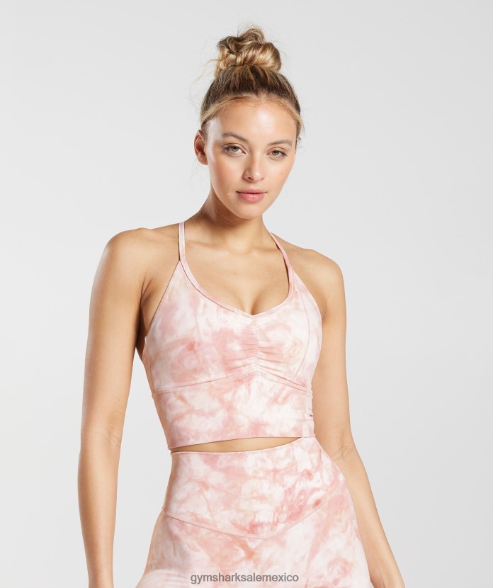 Gymshark sujetador deportivo largo con tinte en aerosol elevate blanco/rosa brumoso/rosa escandinavo mujer 04BZTL133 - Gymshark México