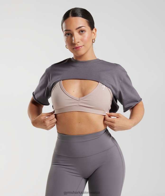 Gymshark top con hombros descubiertos Legacy gris titanio mujer 04BZTL494 - Gymshark México