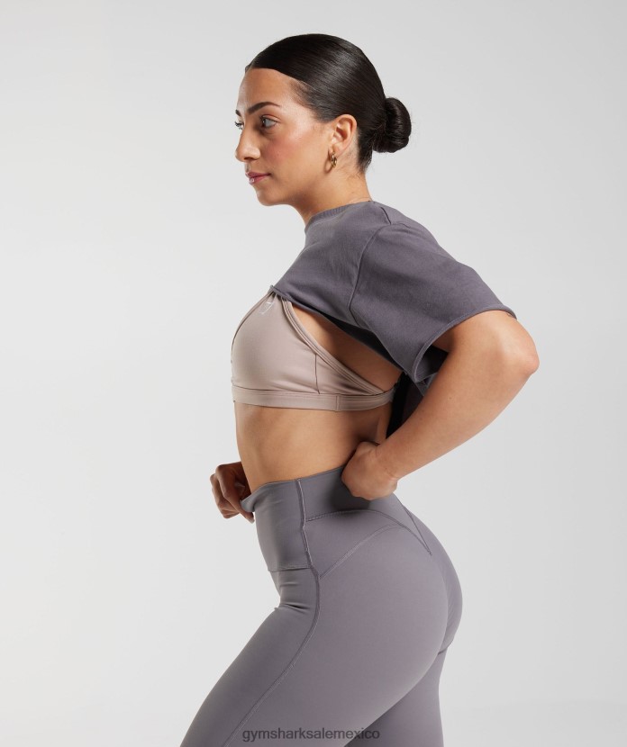 Gymshark top con hombros descubiertos Legacy gris titanio mujer 04BZTL494 - Gymshark México