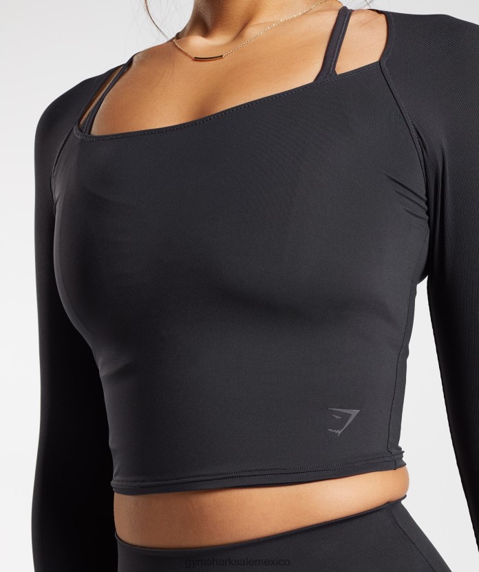 Gymshark top corto con mangas 3/4 elevadas negro mujer 04BZTL422 - Gymshark Sale
