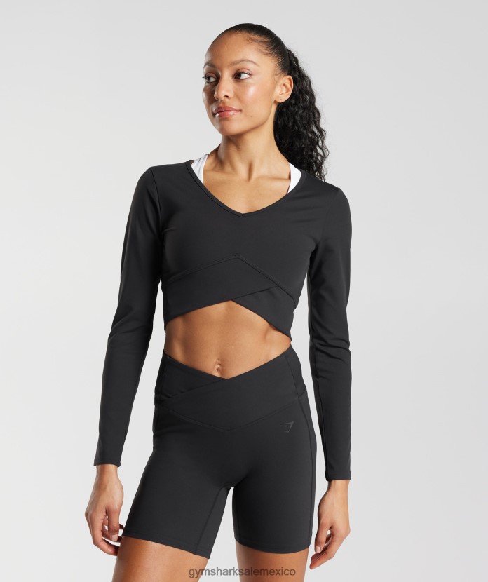 Gymshark top corto cruzado de manga larga negro mujer 04BZTL498 - Gymshark Sale