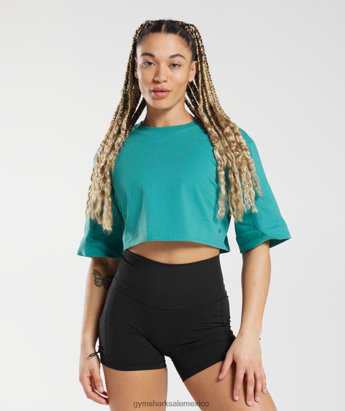 Gymshark top corto de algodón joya verde mujer 04BZTL450 - Gymshark Mujer