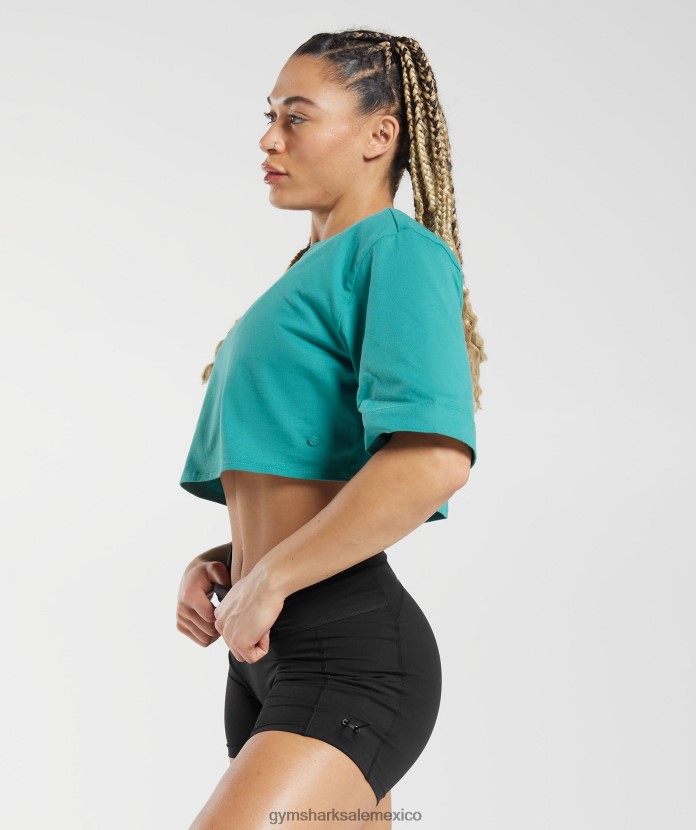 Gymshark top corto de algodón joya verde mujer 04BZTL450 - Gymshark Mujer