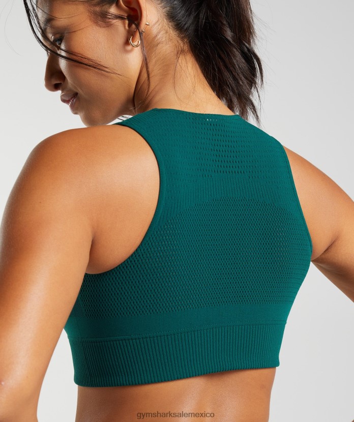 Gymshark top corto de punto por urdimbre bosque verde mujer 04BZTL476 - Gymshark Mexico