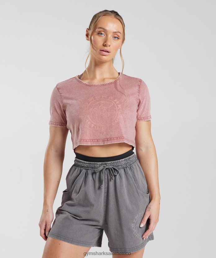 Gymshark top corto heredado rosa terracota/lavado ácido mujer 04BZTL502 - Gymshark Mexico